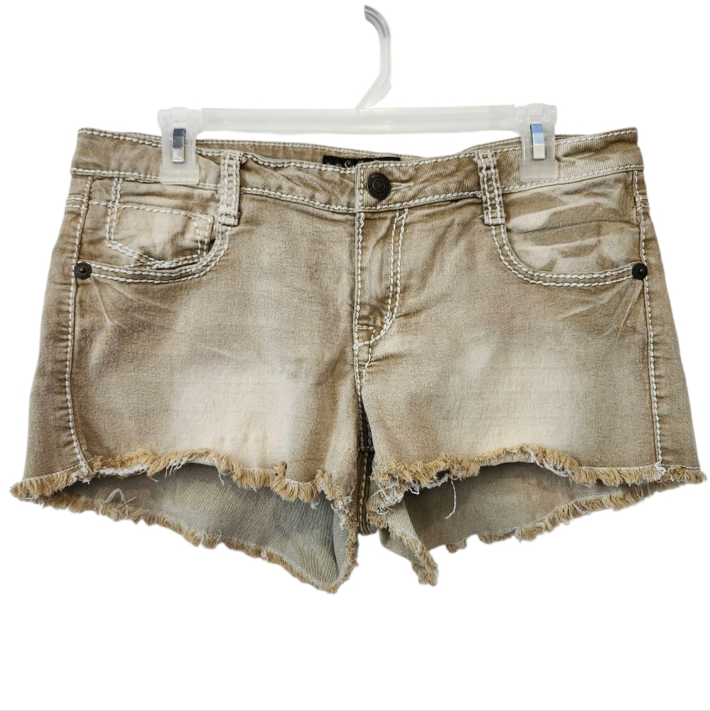 Y2K Southpole Tan Denim Low Rise Jean Shorts Festival‎ Cowgirl SZ 11